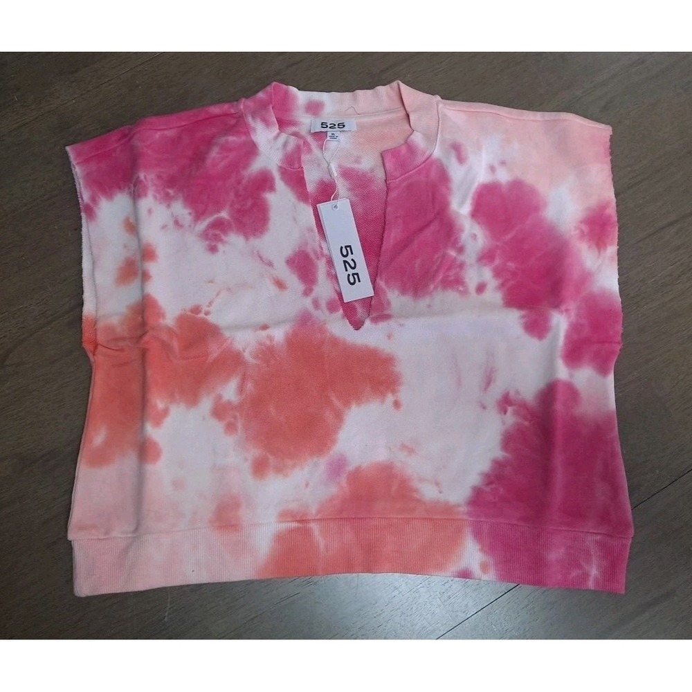 NWT 525 America V-Neck Electric Coral Pink Tie Dye Top Sweatshirt Sze‎ XLarge